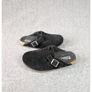 White Mountain Black Suede Clogs Felt Lined Mules 6.5